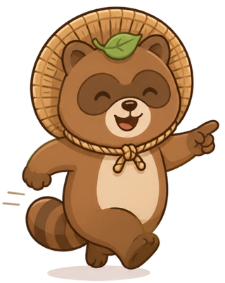 Roc, el tanuki de Bardeli, saluda con su sombrero de paja
